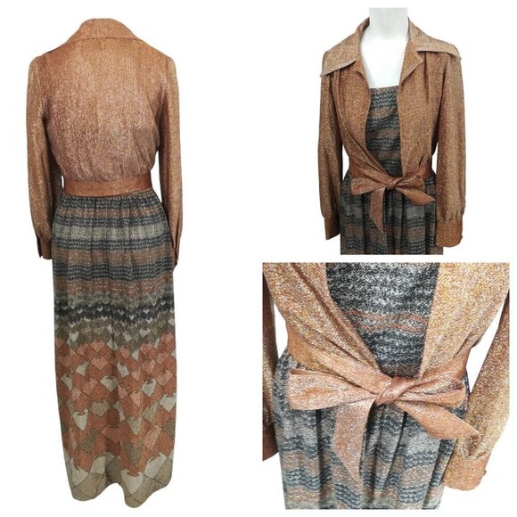 Vintage Fred Rothschild Metallic Maxi Sheath Dress Wrap Jacket Size 10 70s Party - Picture 3 of 15